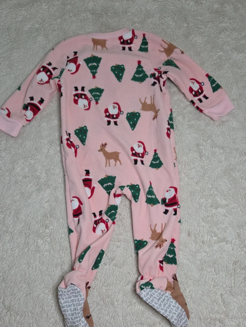 Girls Carters Fleece Pajamas One Piece Santa Christmas Sz 12 Month